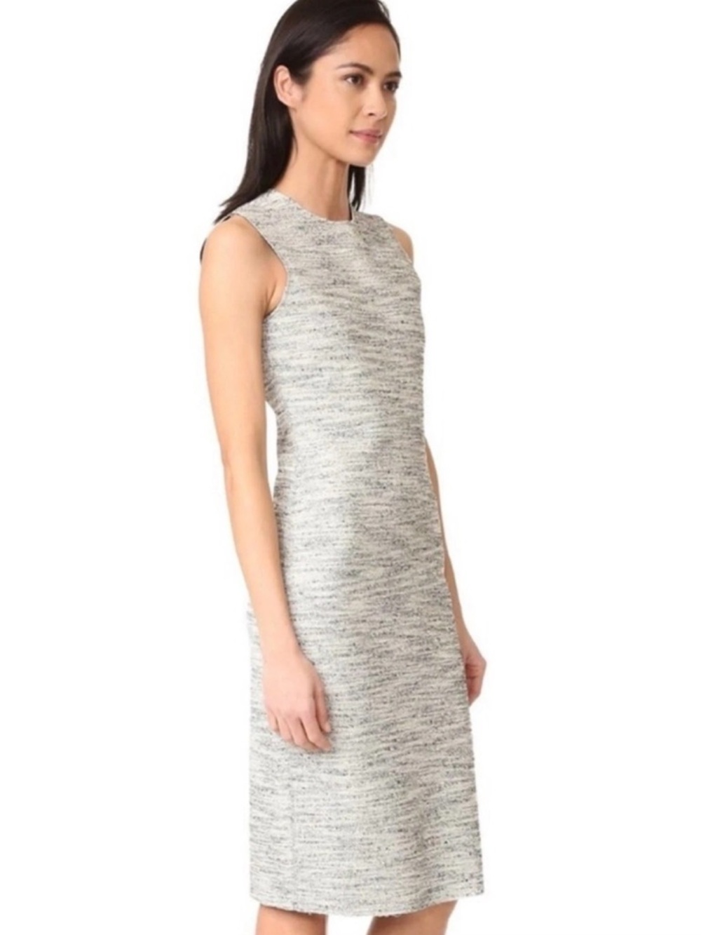 Theory Women’s Eano Branson Sheath Pencil Dress Sleeveless Tweed Black White P